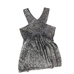 New York Company Stretch Cross-Back Sleeveless Tunic Top S Black White Abstract